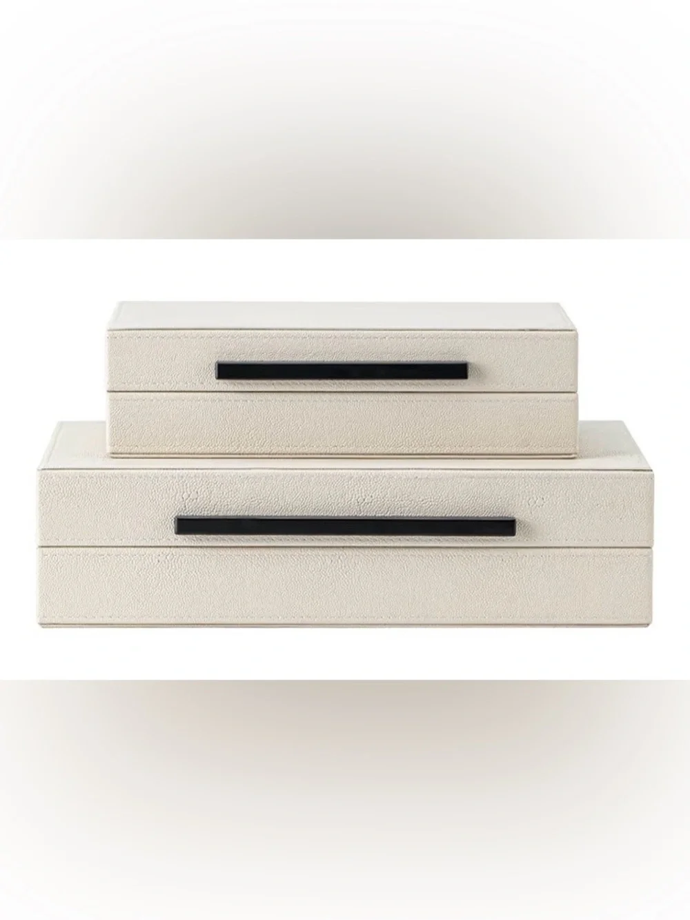 Set of 2 Beige Shagreen Decorative Storage Boxes, Faux Leather, New